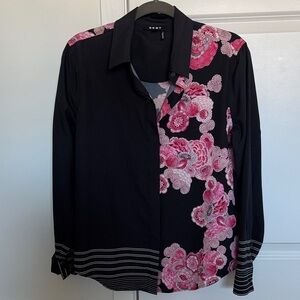 DKNY Black Shirt with Pink Floral Accents